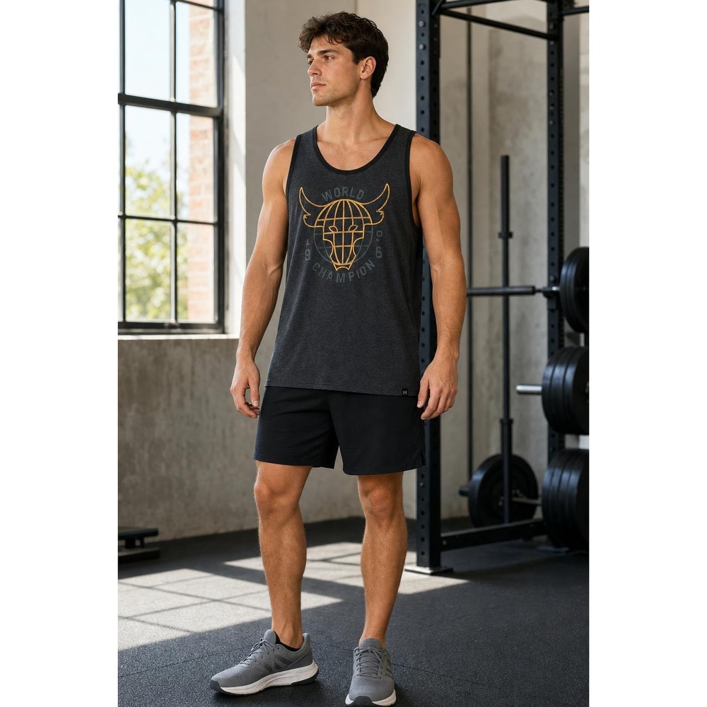 Under Armour Project Rock Tank Top Men's 2XL Charcoal HeatGear World Champion